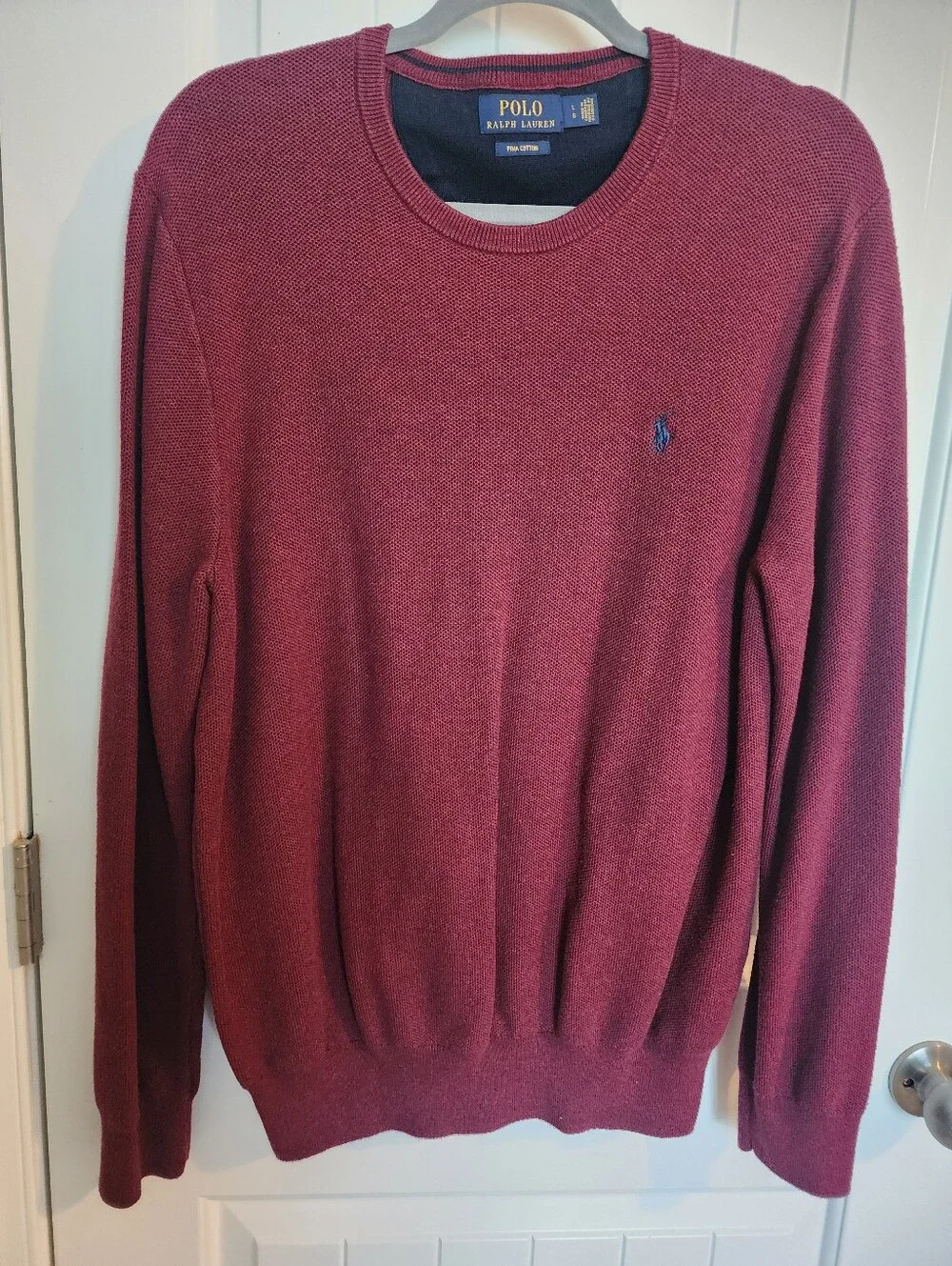 Ralph Lauren Men's Crewneck Sweater - Burgundy with Navy Logo